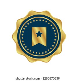 Gold button with Bookmark icon. Gold Bookmark emblem, label, badge,sticker, logo. 