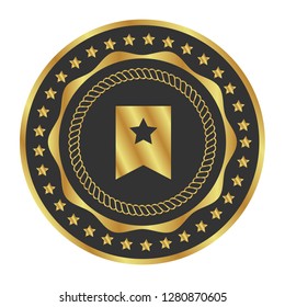 Gold button with Bookmark icon. Gold Bookmark emblem, label, badge,sticker, logo. 