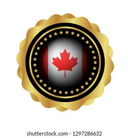 Gold button with canada flag.gold canada emblem, label, badge,sticker, logo. premium quality.made in canada
