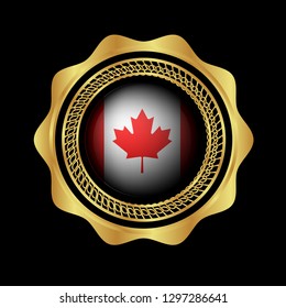 Gold button with canada flag.gold canada emblem, label, badge,sticker, logo. premium quality.made in canada