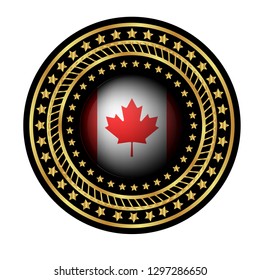 Gold button with canada flag.gold canada emblem, label, badge,sticker, logo. premium quality.made in canada