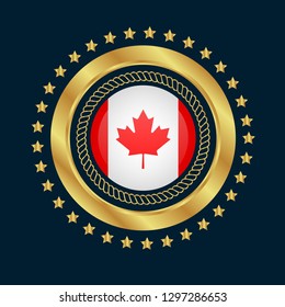 Gold button with canada flag.gold canada emblem, label, badge,sticker, logo. premium quality.made in canada