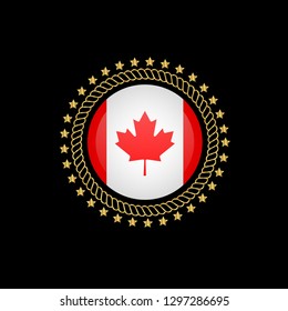 Gold button with canada flag.gold canada emblem, label, badge,sticker, logo. premium quality.made in canada