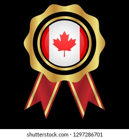 Gold button with canada flag.gold canada emblem, label, badge,sticker, logo. premium quality.made in canada