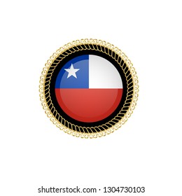 Gold button with chile flag.gold chile  emblem, label, badge,sticker, logo. premium quality.made in chile 