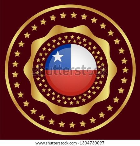 Gold button with chile flag.gold chile  emblem, label, badge,sticker, logo. premium quality.made in chile 