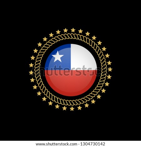 Gold button with chile flag.gold chile  emblem, label, badge,sticker, logo. premium quality.made in chile 