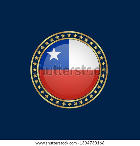 Gold button with chile flag.gold chile  emblem, label, badge,sticker, logo. premium quality.made in chile 