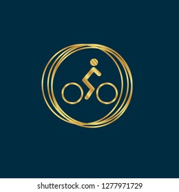 Gold button with cyclist. golden cyclist emblem, label, badge,sticker, logo. 