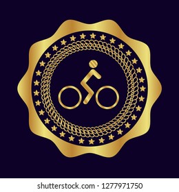 Gold button with cyclist. golden cyclist emblem, label, badge,sticker, logo. 