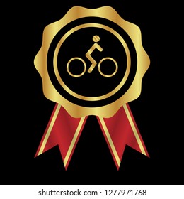 Gold button with cyclist. golden cyclist emblem, label, badge,sticker, logo. 