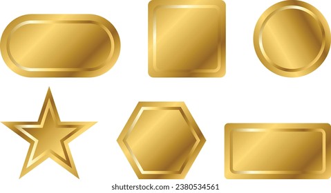Goldener Knopf verschiedener geometrischer Formen mit Rahmen und glänzendem Lichteffekt. Vektorgrafik