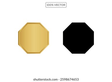 Gold button of different geometric shapes with frames and shine light effect. vector template 3d illustration 4