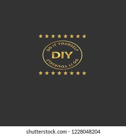Gold button with DIY word (Abbreviation of Do it yourself). emblem, label, badge,sticker, logo. 