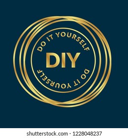 Gold button with DIY word (Abbreviation of Do it yourself). emblem, label, badge,sticker, logo. 