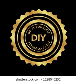 Gold button with DIY word (Abbreviation of Do it yourself). emblem, label, badge,sticker, logo. 