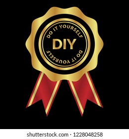 Gold button with DIY word (Abbreviation of Do it yourself). emblem, label, badge,sticker, logo. 