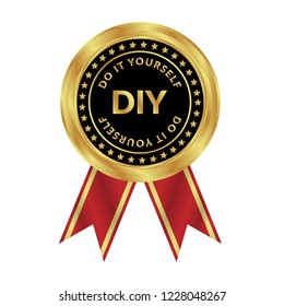 Gold button with DIY word (Abbreviation of Do it yourself). emblem, label, badge,sticker, logo. 