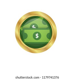 gold button with dollar bills