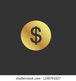 Gold button with dollar. emblem, label, badge,sticker, logo. Designed for celebration or anniversary