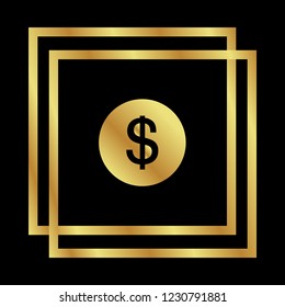 Gold button with dollar. emblem, label, badge,sticker, logo. Designed for celebration or anniversary