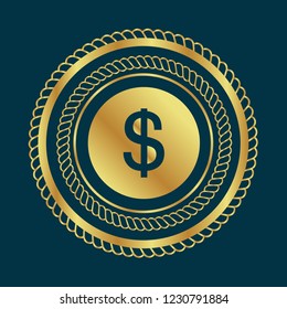 Gold button with dollar. emblem, label, badge,sticker, logo. Designed for celebration or anniversary