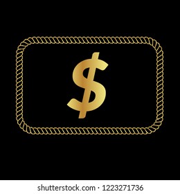 Gold button with dollar icon. emblem, label, badge, logo
