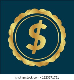 Gold button with dollar icon. emblem, label, badge, logo