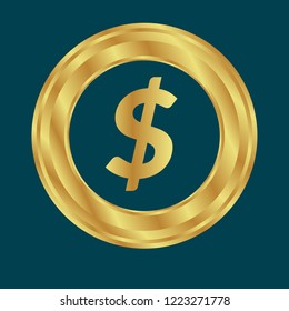 Gold button with dollar icon. emblem, label, badge, logo