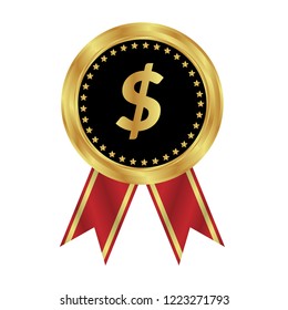 Gold button with dollar icon. emblem, label, badge, logo