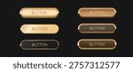 Gold button frame and glass 3d badge, Rectangular with rounded corners golden button icon on dark background, Premium signboard for web UI design.