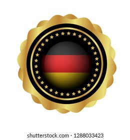 Gold button with germany flag.gold germany emblem, label, badge,sticker, logo. premium quality.made in germany 