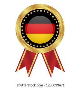 Gold button with germany flag.gold germany emblem, label, badge,sticker, logo. premium quality.made in germany 