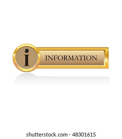gold button with information sign isolated on white background