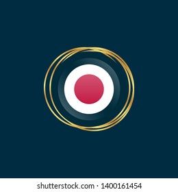 Gold button with japan circle flag.golden japan circle flag emblem, label, badge,sticker, logo.