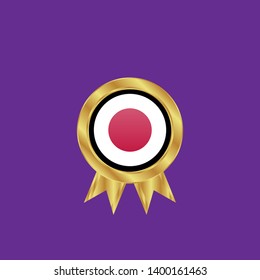Gold button with japan circle flag.golden japan circle flag emblem, label, badge,sticker, logo.