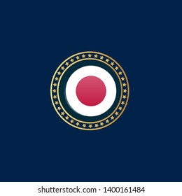 Gold button with japan circle flag.golden japan circle flag emblem, label, badge,sticker, logo.