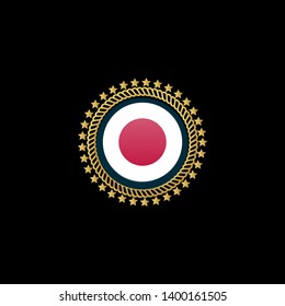 Gold button with japan circle flag.golden japan circle flag emblem, label, badge,sticker, logo.