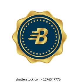 Gold button with letter B.Gold Emblem, label, badge,sticker, logo.Designed for your web site design, logo, app, UI