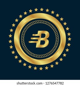 Gold button with letter B.Gold Emblem, label, badge,sticker, logo.Designed for your web site design, logo, app, UI