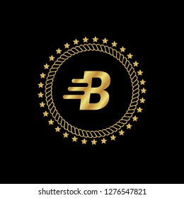Gold button with letter B.Gold Emblem, label, badge,sticker, logo.Designed for your web site design, logo, app, UI