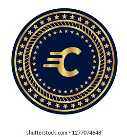 Gold button with letter C. Gold letter C emblem, label, badge,sticker, logo. 
