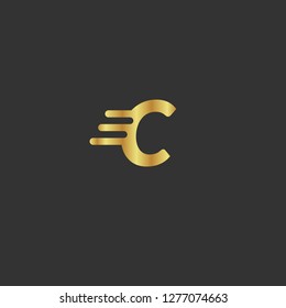 Gold button with letter C. Gold letter C emblem, label, badge,sticker, logo. 