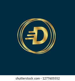 Gold button with letter D .Gold letter D emblem, label, badge,sticker, logo. 