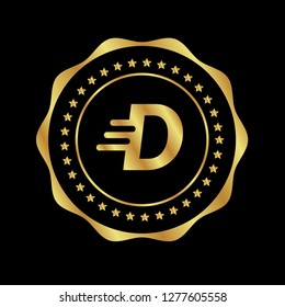 Gold button with letter D .Gold letter D emblem, label, badge,sticker, logo. 