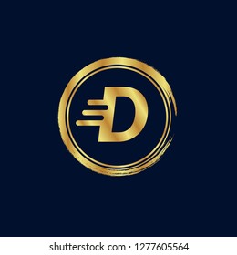 Gold button with letter D .Gold letter D emblem, label, badge,sticker, logo. 