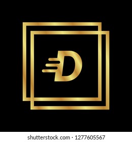 Gold button with letter D .Gold letter D emblem, label, badge,sticker, logo. 