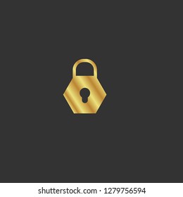 Gold button with lock icon.gold lock emblem, label, badge,sticker, logo. 
