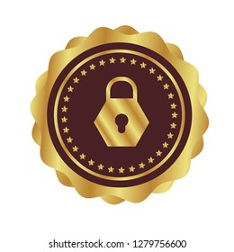 Gold button with lock icon.gold lock emblem, label, badge,sticker, logo. 