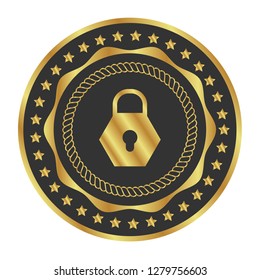 Gold button with lock icon.gold lock emblem, label, badge,sticker, logo. 